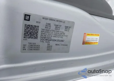 2019 Chevrolet Express 2500 Work Van z USA, uszkodzony, nr VIN 1GCWGAFG3K1311967